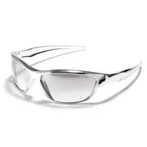 Black Sunglasses Woman's Futuristic Mens Y2K Designer Silver Frames Silver Sun Glass