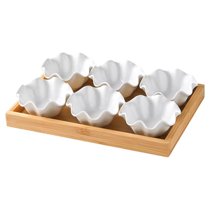 طقم أطباق خشبية مخصصة للتقديم مع فواصل، صحون سيراميك مزخرفة بالزهور للفواكه المجففة، أطباق للوجبات الخفيفة والحلويات للمطبخ - Product Image 4