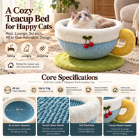 Lit pour chat 2-en-1 Teacup : griffoir et nid douillet en peluche, avec planche à griffer tressée anti-chute de poils, pour chats d'intérieur, hôtels et maison
