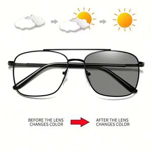 Lunettes d'ordinateur anti-lumière bleue en métal à verres photochromiques, monture carrée pilote, effet vintage 2025 - Product Image 2