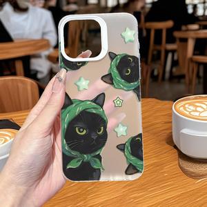 <span class=keywords><strong>เคส</strong></span>โทรศัพท์กันกระแทก ลายแมวดำบนผ้าพันคอสีเขียว รุ่น TPU สำหรับ 11-17 ป้องกันรอยนิ้วมือ พร้อมป้องกันเลนส์ - Product Image 2