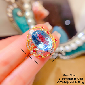 Cincin <span class=keywords><strong>Topaz</strong></span> biru Iblis alami terlaris S925 10*14mm tubuh murni warna sempurna cincin permata perhiasan hadiah pita pernikahan wanita - Product Image 2