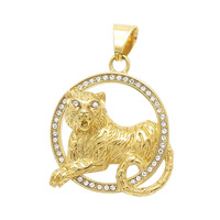 Nouveau pendentif animal personnalisé : style hip-hop, luxe, tigre aux yeux verts, rouges et blancs, en acier inoxydable pour homme