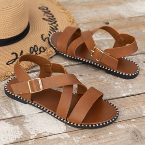 Sandales plates à brides croisées pour femmes, avec boucle réglable à la cheville, chaussures décontractées d'été pour la plage - Product Image 3