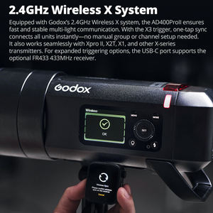 Godox <span class=keywords><strong>AD400Pro</strong></span> II Flash d'extérieur tout-en-un 400Ws Li-on Battery TTL HSS Flash Light avec système X sans fil 2.4G intégré - Product Image 3