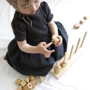 Vestidos Casuales de Verano para Niñas, de Algodón y Lino, de Color Sólido, de Manga Corta - Product Image 1