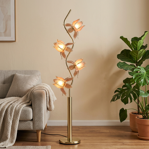 Lámpara de Pie Lotus en Oferta, Pantalla de Lino con Forma de Pétalo para Decoración del Hogar, Sala de Estar, Oficina, Dormitorio, Bombilla Incluida - Product Image 1