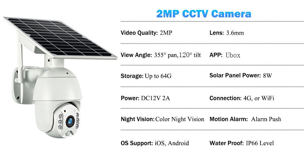 Inqmega Solar CCTV HD Wifi IP Camera with IR Rating IP66