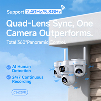 Caméra de sécurité WiFi 12MP à 4 objectifs et écran quadruple Vstarcam O-KAM Pro avec suivi humain IA, caméra PTZ CCTV extérieure, vente en gros d'usine CS623FR