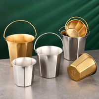 Seau à glace en acier inoxydable 304 couleur or, bacs à boissons avec poignée, design moderne et minimaliste, 0,7L-5,0L pour bars, restaurants, KTV