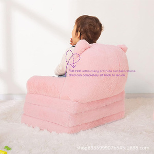 Canapé pliant mignon de dessin animé pour enfants, chaise en peluche avec oreilles de chat, tissu doux, éponge en mousse à haute élasticité pour les tout-petits, filles, lecture - Product Image 2