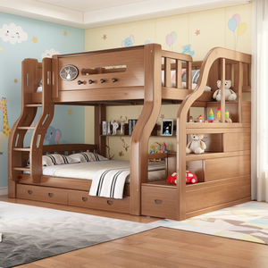 Letto a Castello in Legno Massello Stile Country Americano, Singolo su Matrimoniale, con Scala, Cassetti Contenitore, Scaffali Aperti e Sponda di Sicurezza, Arredamento per Cameretta Bambini - Product Image 6