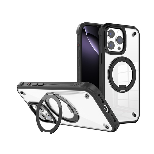 Magnetic TPU PC Phone Case for iPhone 16 15 14 13 12 Pro Max 14 Plus with 360 Rotation Metal Stand Electroplate Special Craft