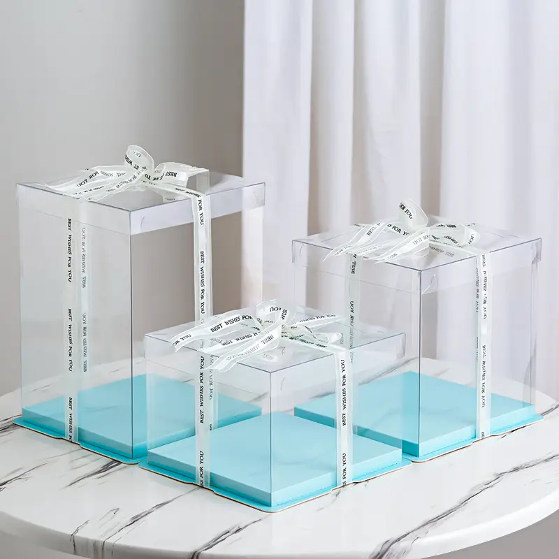 Tall Plastic Transparent Square Rigid cake packaging Box with clear cover