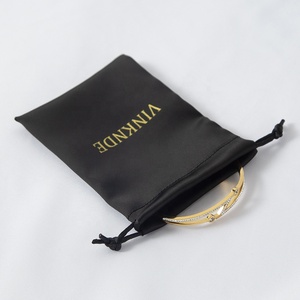 High Quality Custom 13*18cm Satin Drawstring Pouch <b>Small</b> Black Rose Gold & Large Dust Silk for Jewelry with Pink <b>White</b> Logo - Product Image 5