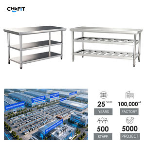 Plan de travail de cuisine commerciale en acier inoxydable CFT 201/304, certifié CE CB ETL, avec panneau arrière, pieds, double niveau, <span class=keywords><strong>table</strong></span> de préparation alimentaire - Product Image 3