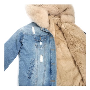 Wholesale Fox Fur Collar <strong>Denim</strong> <strong>Jacket</strong> Fashion Thick Warm Winter Soft Real Rex Rabbit Fur Jean <strong>Jacket</strong> <strong>Women</strong> - Product Image 1