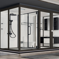 Cabine de douche modulaire à plateau en acrylique de style coulissant avec cadre en aluminium, design industriel moderne et japonais