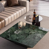 Table basse en marbre naturel de style italien Cammy Stone Emperor avec coins arrondis, design mobile, ensemble complet pour salon