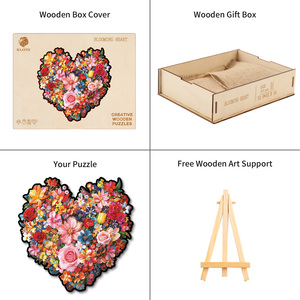 Rompecabezas floral en forma de corazón de madera con caja de madera para regalos - Product Image 3