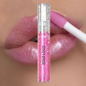Ihr Logo Pink Holo graphic Lip gloss Diamond Shimmer Leichter veganer nicht klebriger metallischer Lippenstift strahlender Glitzer Lip gloss