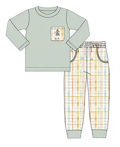 Ensemble à carreaux à manches longues pour filles et garçons, en coton, avec nœud, style campagnard, vêtements de chasse pour frères et sœurs - Product Image 6