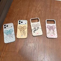 Coque de téléphone portable tendance avec nœud à pampilles pour iPhone 17 Pro, 16, 15, 14, 13, 18, 13 Pro Max – Coque souple effet macaron, étui arrière en gelée