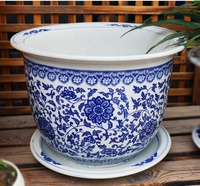 Jingdezhen pot bunga porselen biru dan putih tradisional untuk penanam