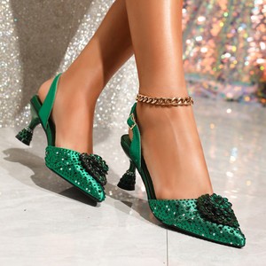 Nguồn Nhà Máy Tùy Chỉnh Chỉ Thời Trang Joker Tấm Thương Mại Nước Ngoài Giày Tiệc Với Khoan Cao Gót Dép Phụ Nữ - Product Image 3