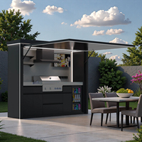 Conjunto de Cozinha Externa Modular com Bancada de Aço Inoxidável e Churrasqueira