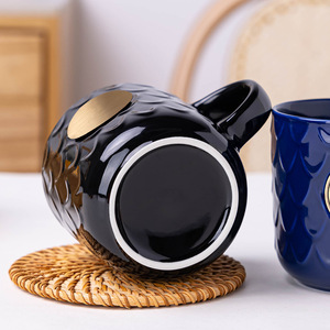 <b>Ceramic</b> Mug With Embossed Copper Plaque Custom Logo Business Gift <b>Cup</b> White Black Red Blue Minimalist Design Gold Plated - Product Image 3