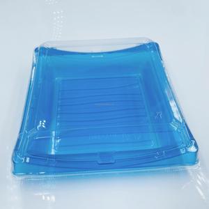 Barquette jetable carrée en PET BYJ-6140 pour sushis et salades à emporter, usage industriel, commande personnalisée acceptée, bleu transparent 0,5 mm - Product Image 1