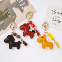 Porte-clés en cuir PU 3D Cheval Mignon 2026 - Pendentif Breloque Écologique Tendance pour Femmes, Cadeaux Équestres, Vente en Gros