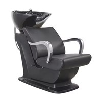 Chaise de shampooing en céramique d'évier de lavage de cheveux de salon de barbier classique avec des accoudoirs d'acier inoxydable