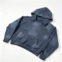 Sweat à capuche unisexe vintage tie-dye délavé effet vieilli, épais, personnalisé, avec éclaboussures de peinture pulvérisée, pour l'hiver, couleur unie, OEM
