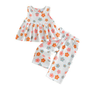 Nouvelle Collection Printemps/Été 2026 : Ensemble Fille Sans Manches Ample à Imprimé Floral et <span class=keywords><strong>Pantalon</strong></span> Long Assorti – Mélange Coton 95% – Adorable - Product Image 1