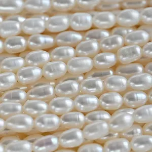 Zhuji Wholesale 4x6mm Natural Freshwater Rice Pearls Strand Good Luster Very Clean Surface