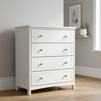 Commode de chambre à coucher de style européen, spacieuse, à 4 tiroirs, avec poignées (blanc et noir)