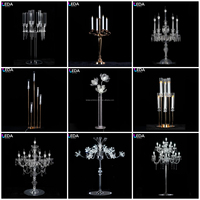 LEDA Chandelier de luxe en métal doré à six lumières avec abat-jour transparents pour décoration de mariages et événements