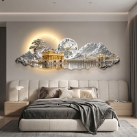Horloge murale moderne de luxe en MDF sculpté avec rétroéclairage LED en acrylique, motif Temple Doré, Arbre Doré, Pleine Lune, pour la décoration de la maison et des hôtels