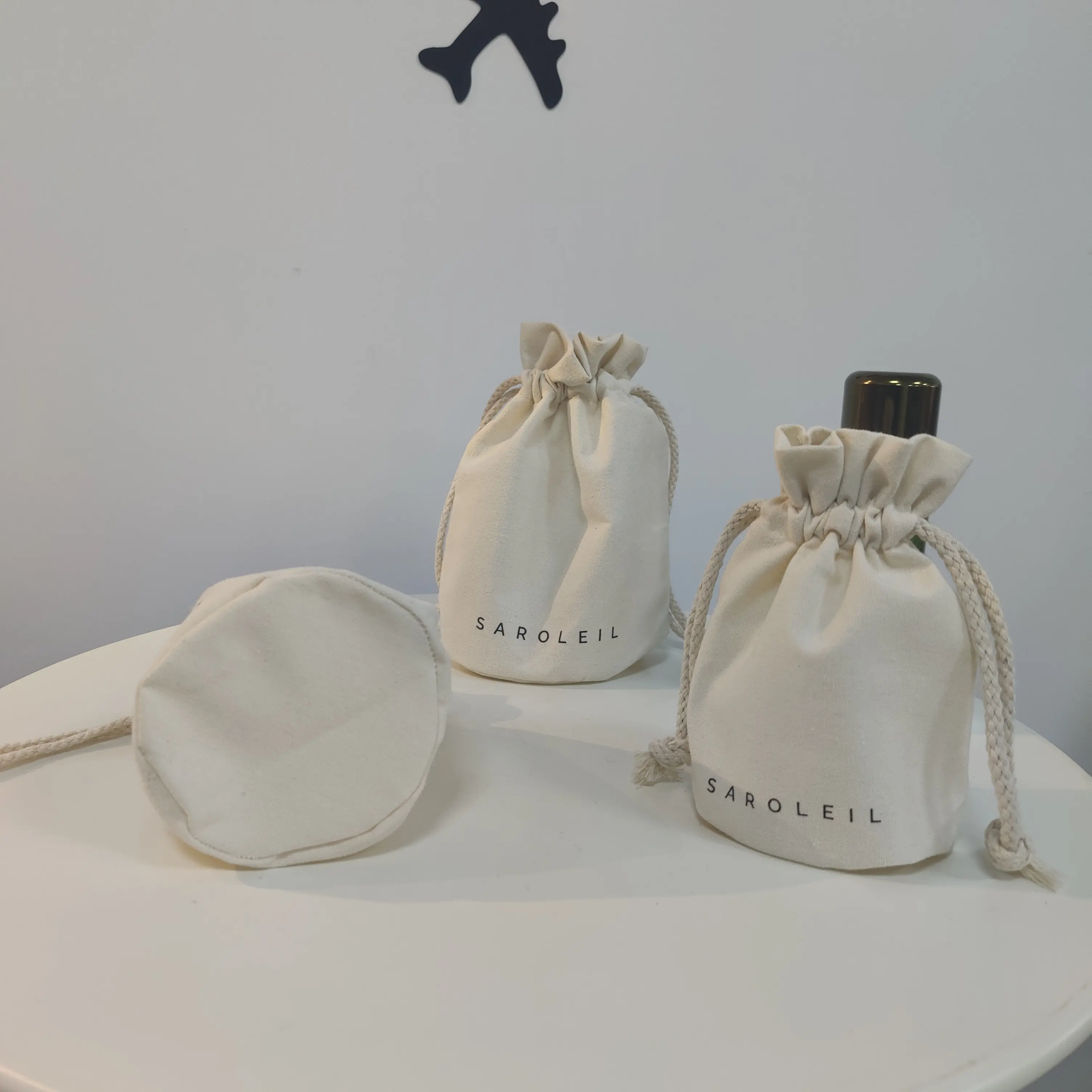 Sacchetto del sacchetto del cordone della candela della doppia corda del cotone della tela del fondo rotondo del regalo di Logo su ordinazione amichevole di Eco