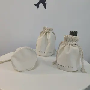 Sac en toile à fond rond avec Logo personnalisé, écologique, pièces, pochette en coton à Double ficelle pour bougie, sac à cordon