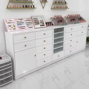 White Scandinavian MDF Modern Nail Salon Storage <b>Cabinet</b> with Glass Doors and <b>Drawers</b> for Polish <b>Tools</b> Multiple Storage Space - Product Image 5
