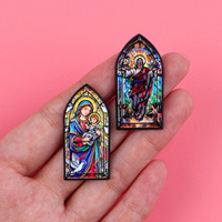 Broche Émaillée Religieuse Chrétienne Vierge Marie Jésus en Verre Teinté Cathédrale, Vente en Gros Usine, Personnalisée