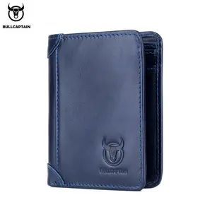BULLCAPTAIN Leather Trifold RFID Wallet For Men With Flip Out ID Holder
