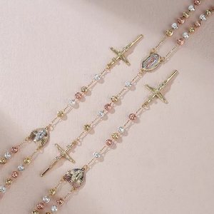Collana del rosario con <span class=keywords><strong>San</strong></span> Judas Guadalupe Virgen zircone 14K placcato oro religioso cattolico Cadenas De Bodas per i cristiani - Product Image 4