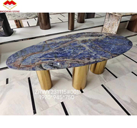 Ensemble table basse en quartzite bleue polie de luxe personnalisée Table à manger en pierre naturelle cloisonnée au design moderne pour hôtels villas