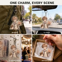 Porte-clés personnalisé en acrylique anime, bords polis, acrylique transparent, sangle de poignet découpée sur mesure, OEM ODM, faible MOQ
