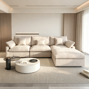 Divano Componibile Moderno Runwood Home in Tessuto Misto Lino e Ciniglia, 3 4 5 6 7 Posti, Stile Cloud Khaki per Soggiorno - Product Image 1