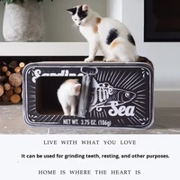 Prix d'usine Griffoir pour chat moderne et classique en forme de boîte de conserve de thon, en carton ondulé durable, à 2 niveaux, écologique